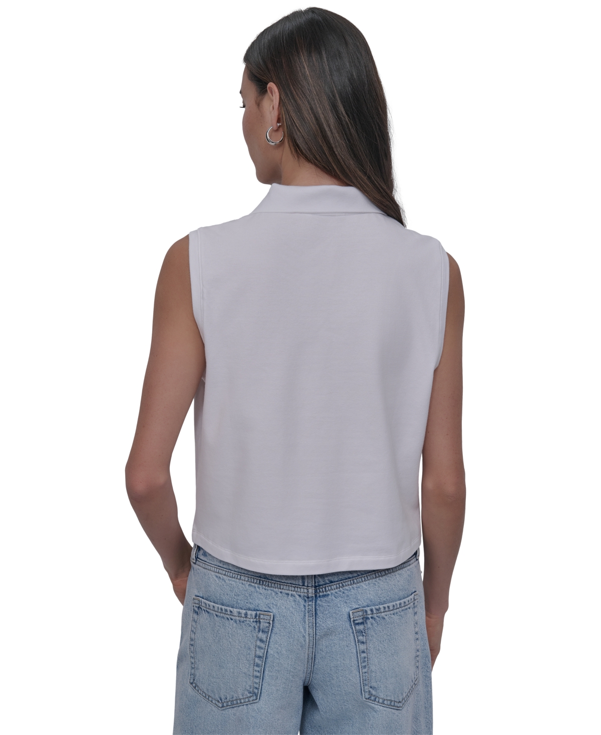 DKNY JEANS WOMEN'S CROPPED SLEEVELESS POLO SHIRT 