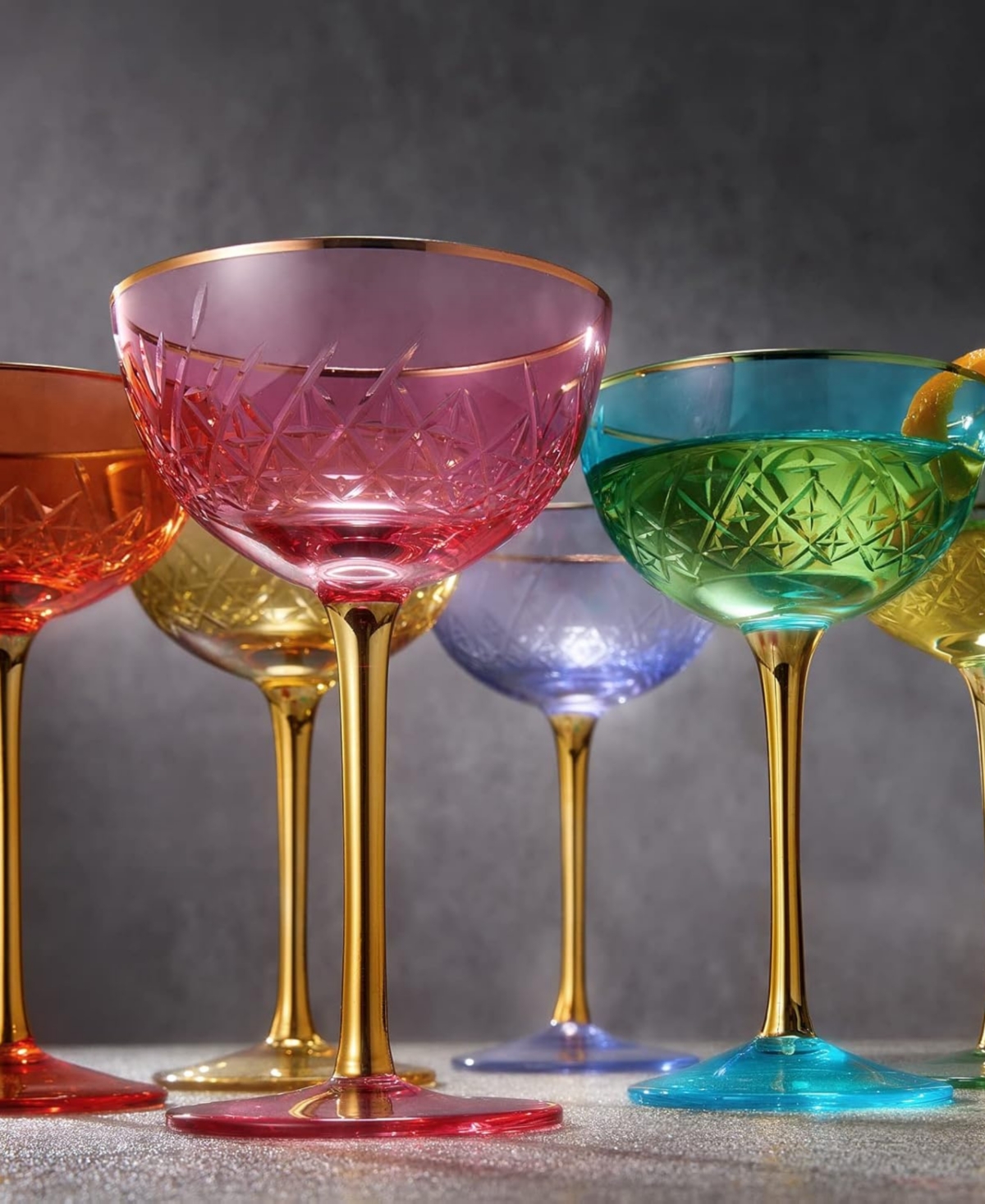 The Wine Savant Vintage Art Deco Coupe Glasses, Set Of 2 In Green