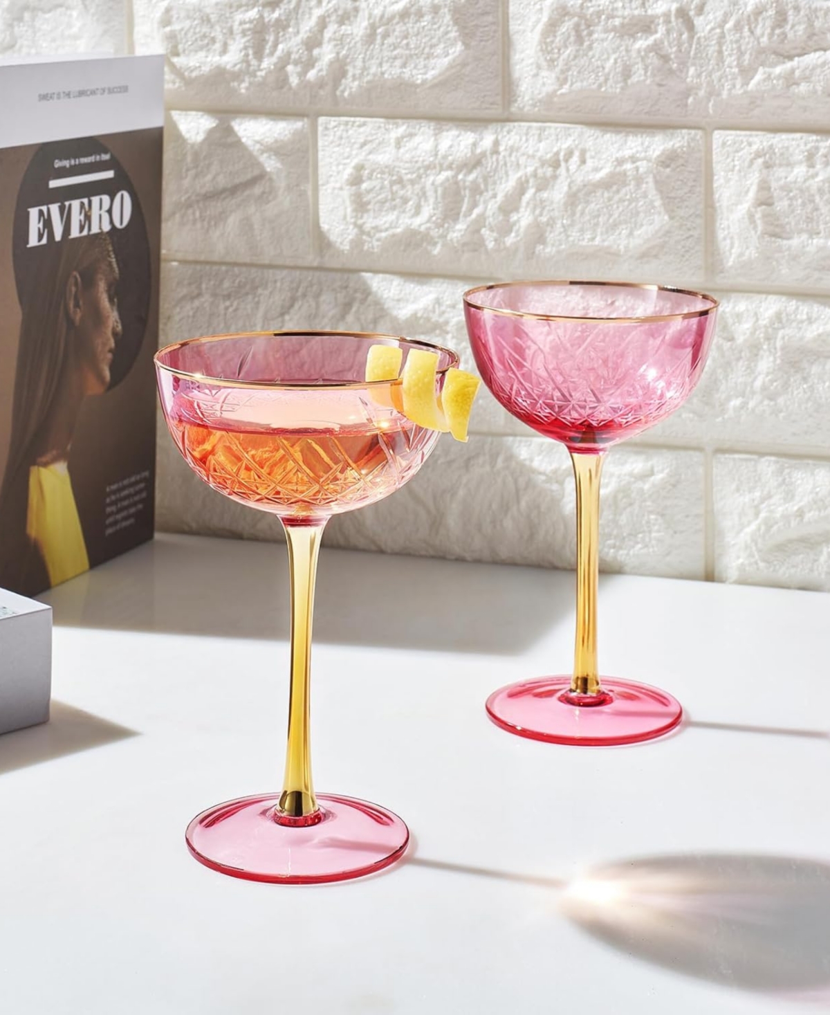 The Wine Savant Vintage Art Deco Coupe Glasses, Set Of 2 In Pink