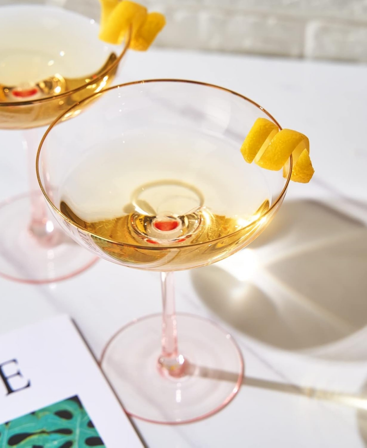 The Wine Savant Gilded Rim Coupe Glasses, Set Of 2 In Blush Pink