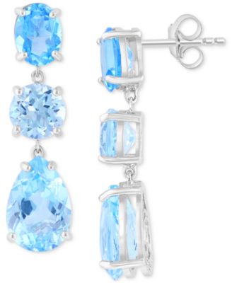 EFFY Collection - Sky Blue Topaz (10-5/8 ct. t.w.) & Swiss Blue Topaz (3/8 ct. t.w.) Linear Drop Earrings in Sterling Silver
