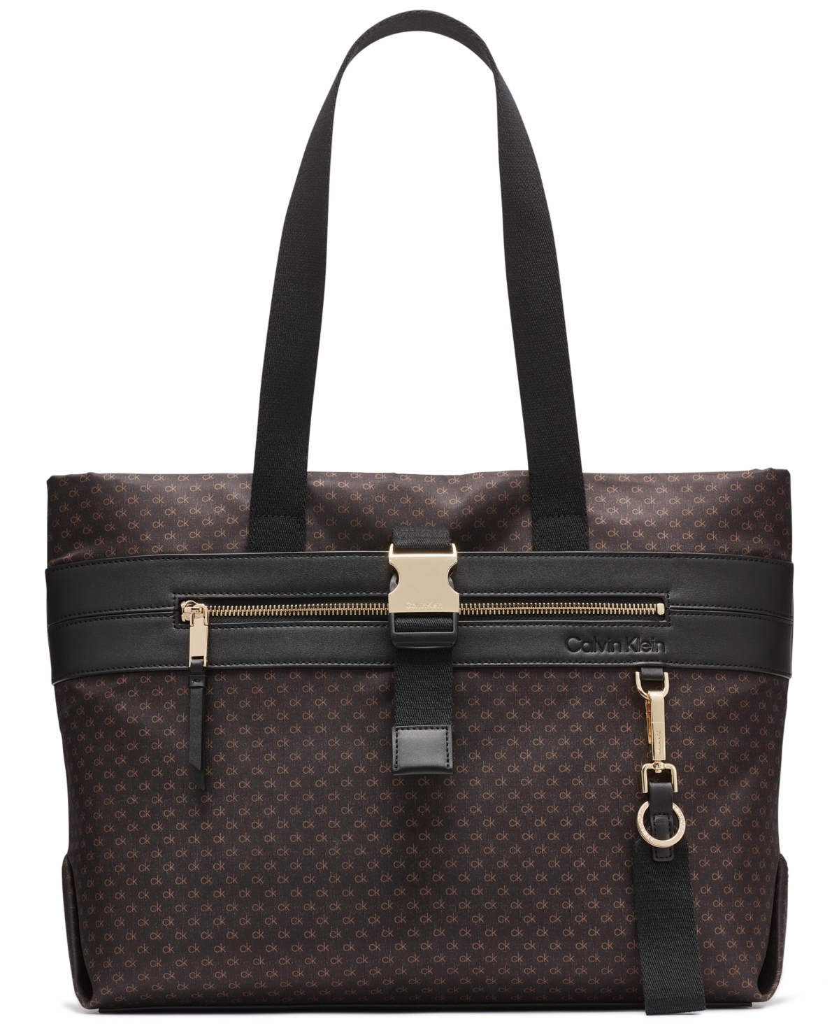 Elora Nylon Mini Signature Top Zipper Tote Bag - Brown Khaki, Black