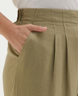 Plus Size Linen Blend Pleated Wide Leg Pants