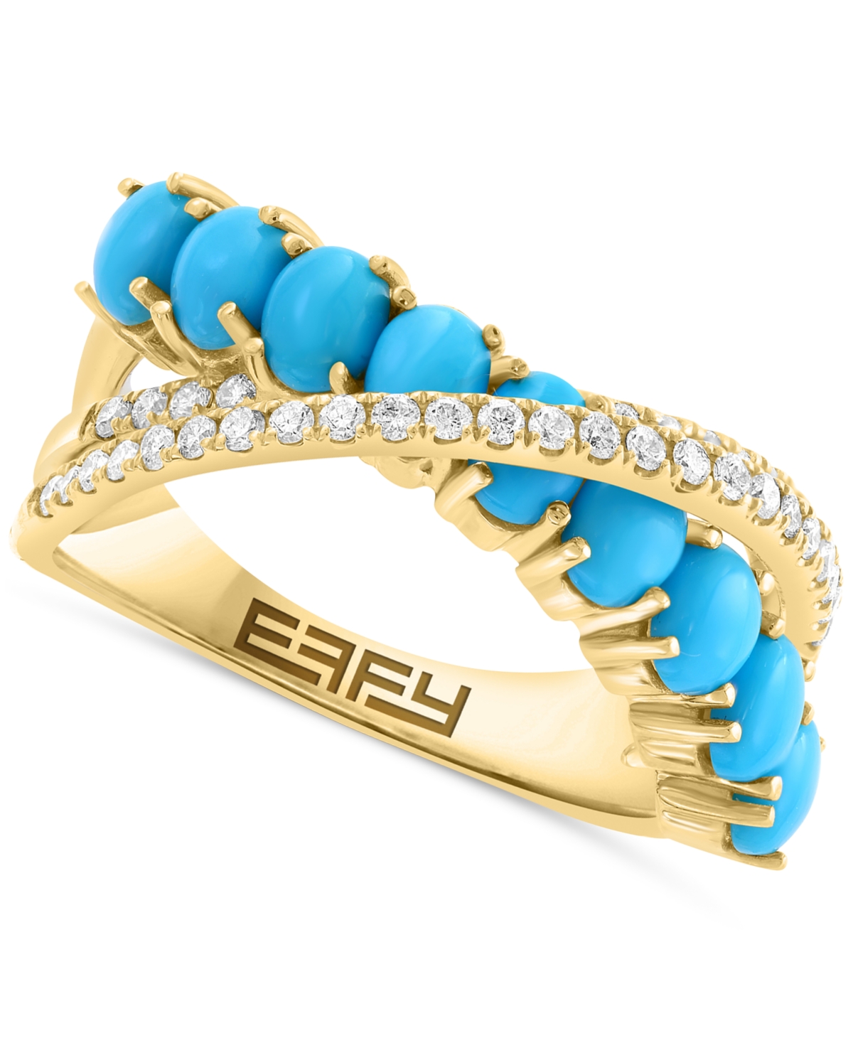 Effy Collection Effy Turquoise (5x3mm) & Diamond (1/4 Ct. T.w.) Statement Ring In 14k Yellow Gold