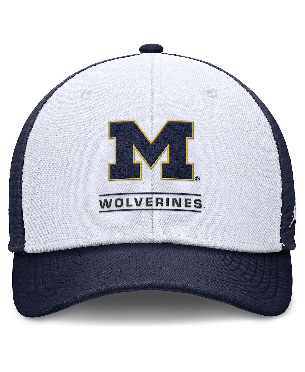 Jordan Men's White/navy Michigan Wolverines Rise Adjustable Trucker Hat In White,navy