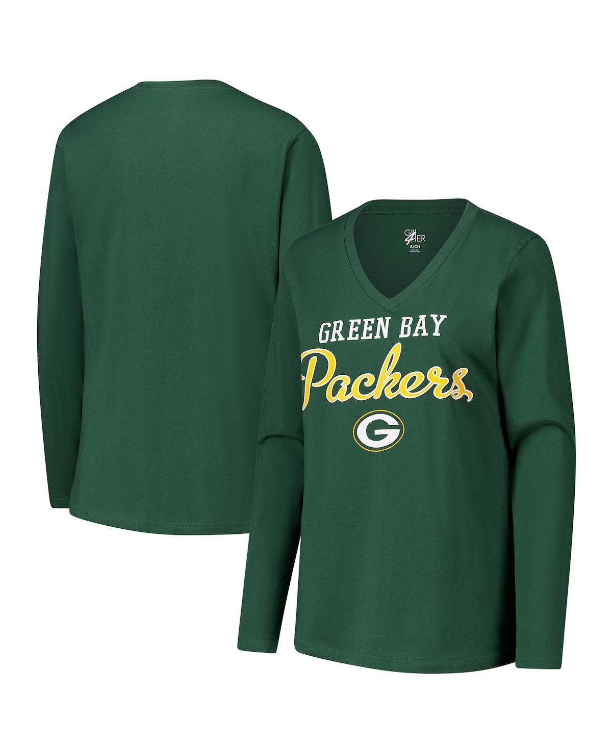 Women's Green Green Bay Packers Post Season Long Sleeve V-Neck T-Shirt - Green