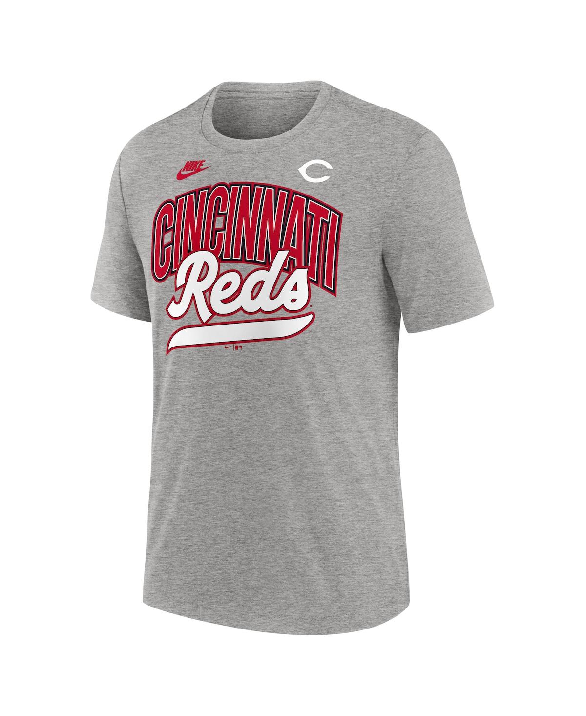 Nike Men's Heather Gray Cincinnati Reds Cooperstown Collection Retro Tri-blend T-shirt In Heather Gray