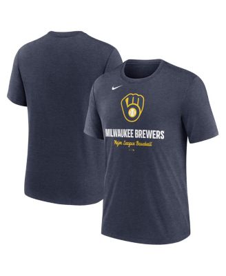 Nike - Men's Heather Navy Milwaukee Brewers Logo Tri-Blend T-shirt