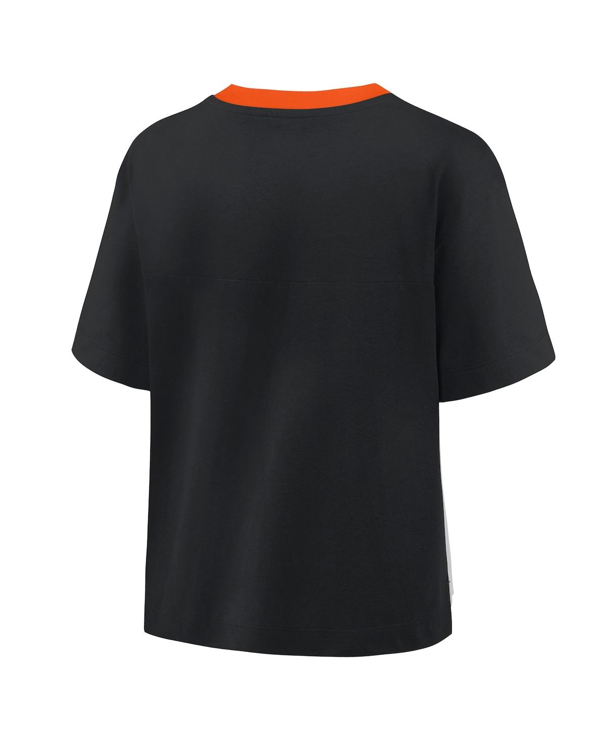 Fanatics Women's Black/graphite Baltimore Orioles Oversized Race To Win V-neck T-shirt In Black,graphite