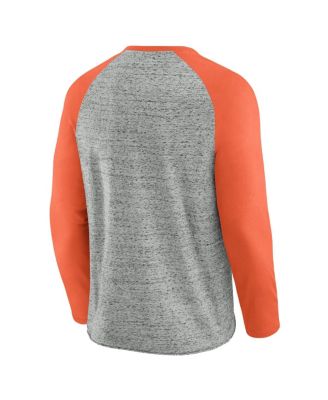 Men's Heather Gray Baltimore Orioles Raw Edge Raglan Long Sleeve Baseball T-Shirt