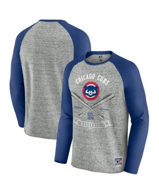 Fanatics - Men's Heather Gray Chicago Cubs Raw Edge Raglan Long Sleeve Baseball T-shirt
