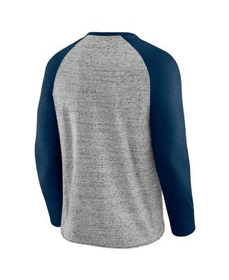 Men's Heather Gray New York Yankees Raw Edge Raglan Long Sleeve Baseball T-Shirt