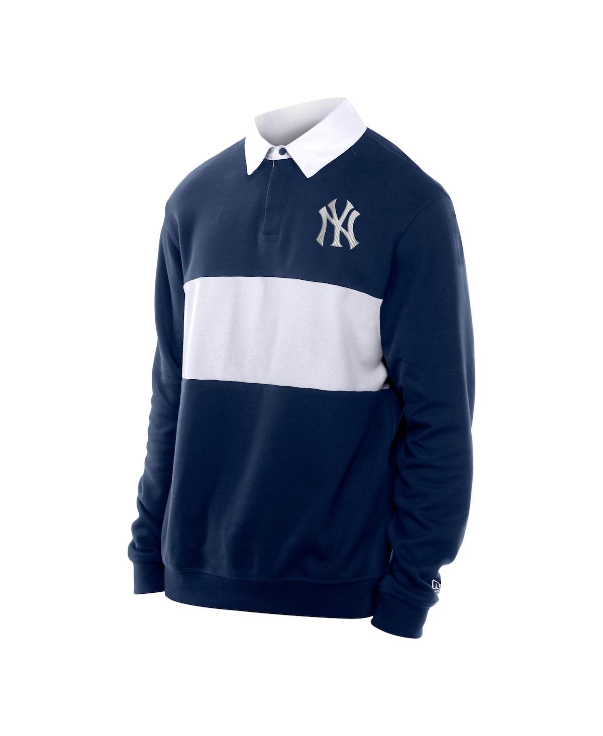 NEW ERA MEN'S NAVY NEW YORK YANKEES THROWBACK PREP COLOR BLOCK RUGBY POLO SHIRT 