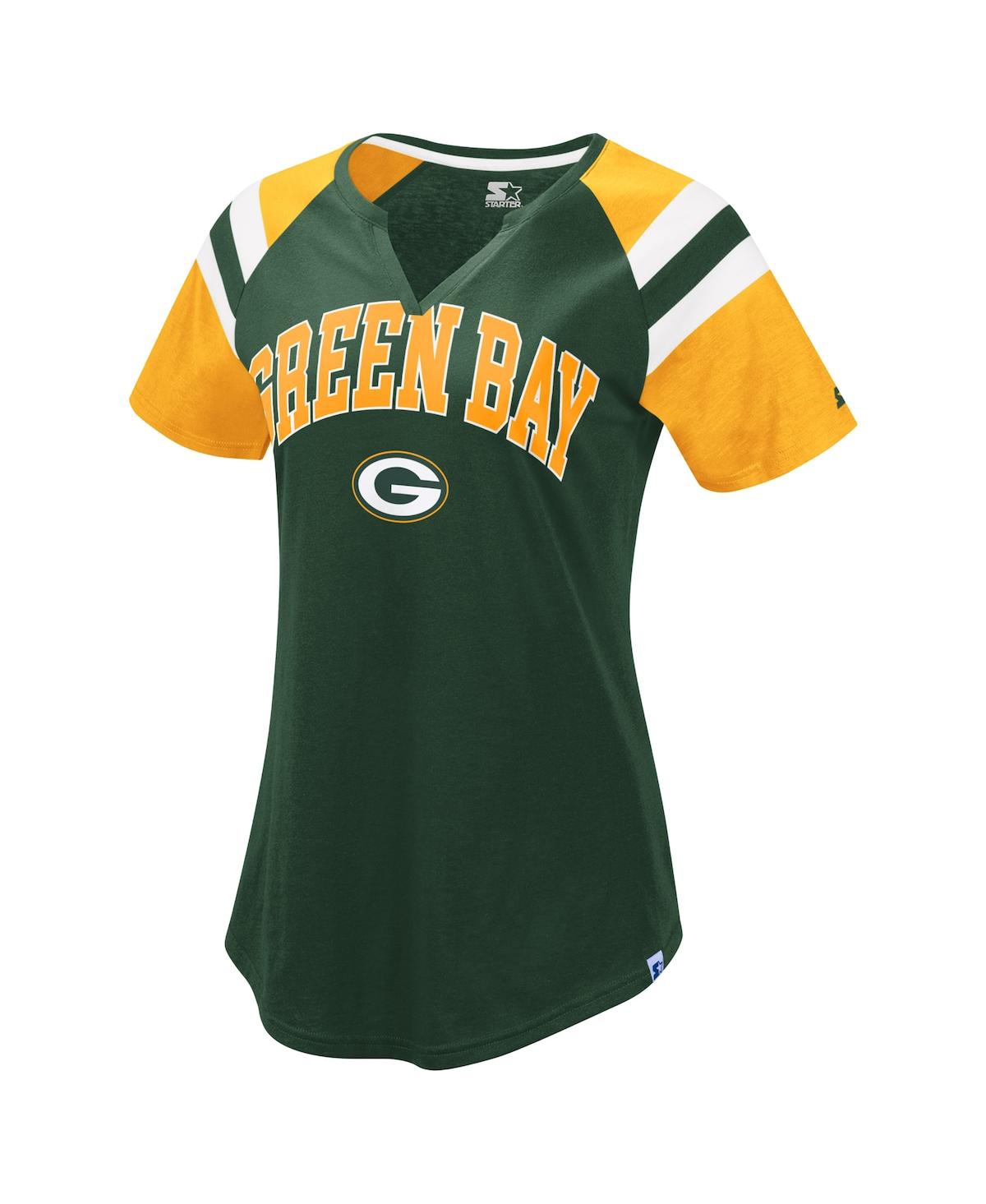 Shop Starter Women's Green Green Bay Packers Game On Notch Neck Raglan T-shirt
