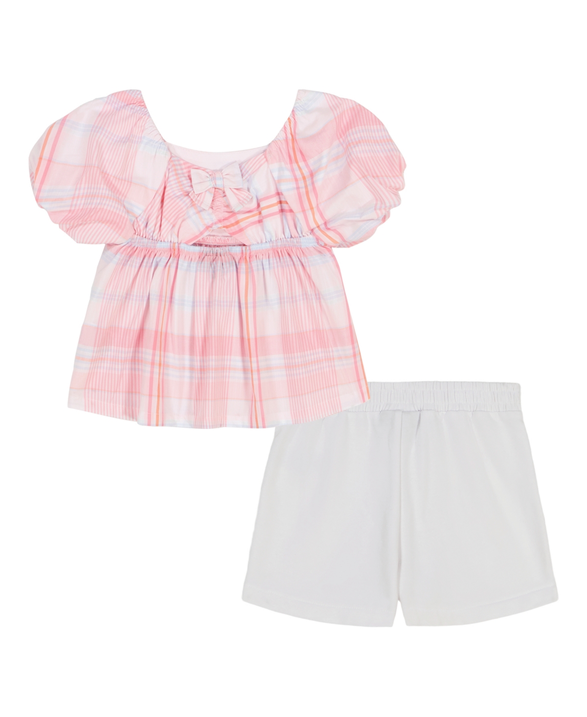 Tommy Hilfiger Toddler And Little Girls 2-piece Madras Plaid Babydoll Top And Stretch Sailor Shorts Set In Madras Plaid,bright White