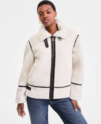 Women's Faux-Sherpa Faux-Leather-Trim Coat