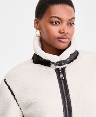 Women's Faux-Sherpa Faux-Leather-Trim Coat