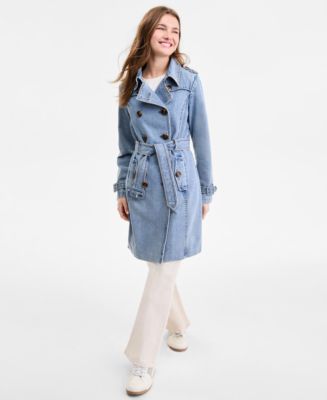 Steve Madden Women's Double-Breasted Denim Trench Coat - Macy's