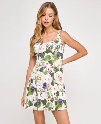 SENI & CADE - Juniors' Floral Scoop-Neck Sleeveless Dress