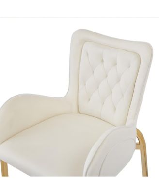   Set of 2  Velvet Upholstered, Tufted Armchairs, Gold Metal Legs   Elegant Design Bar Stools