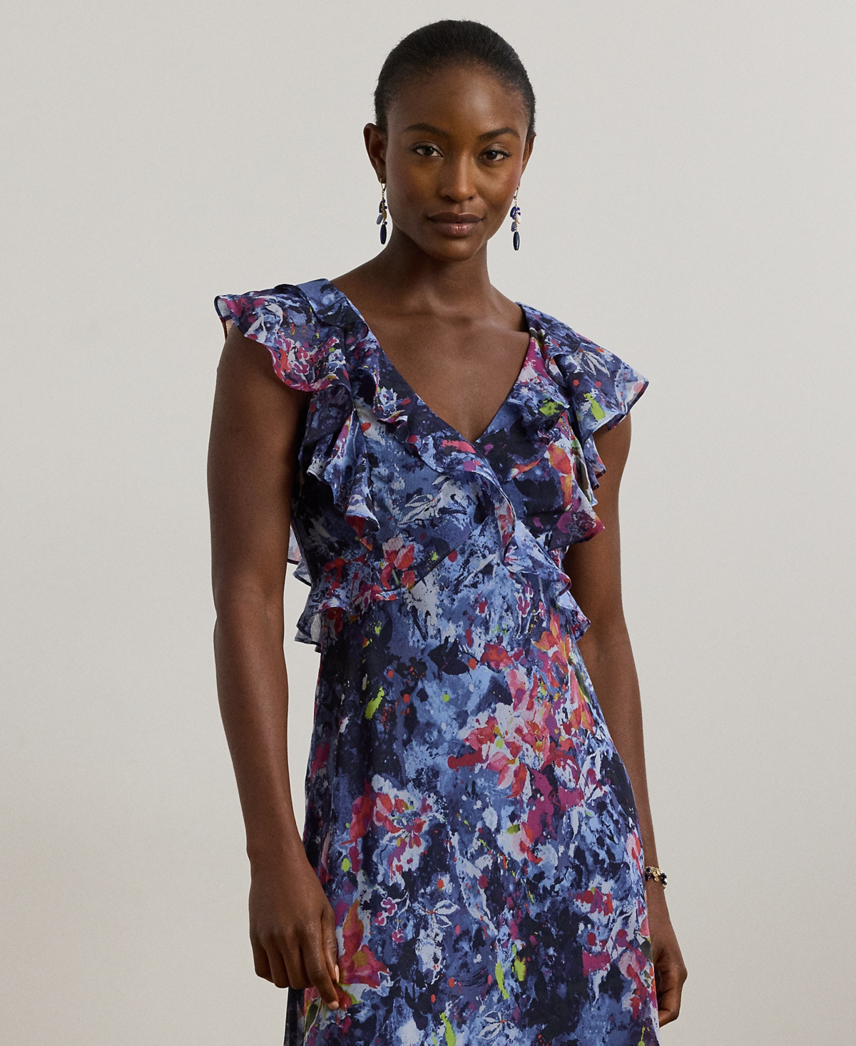Shop Ralph Lauren Petite Print Ruffle-trim Georgette Midi Dress