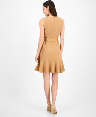 Women's Belted Sleeveless Fit & Flare Dress