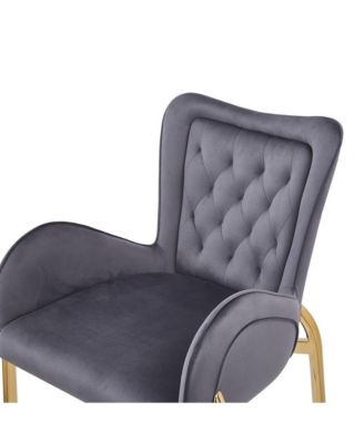   Set of 2  Velvet Upholstered, Tufted Armchairs, Gold Metal Legs   Elegant Design Bar Stools