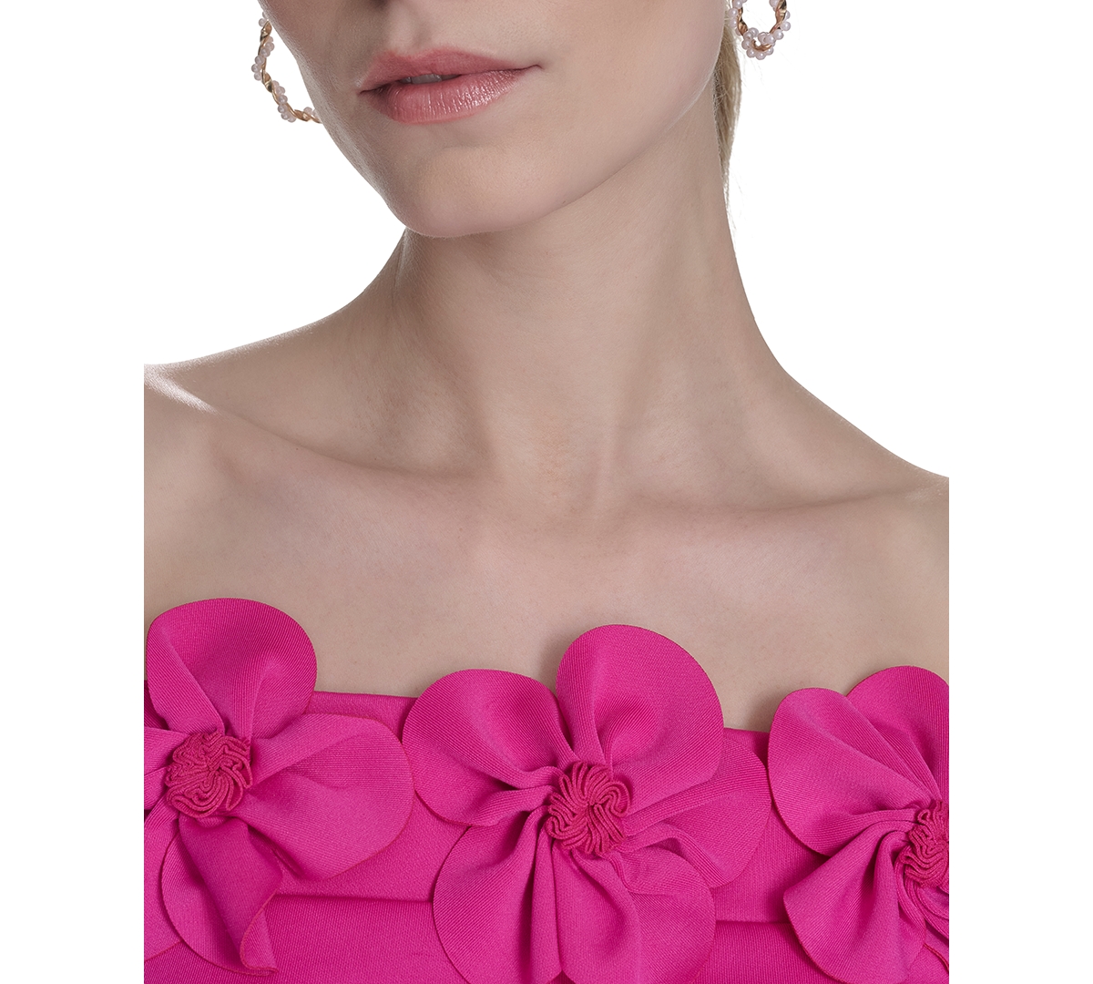 ELIZA J PETITE ROSETTE-TRIM-OFF-SHOULDER STRAPLESS GOWN 