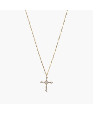 Opal Cross Necklace, Minimalist Jewelry, Faith Gift