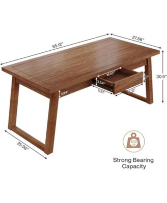 55-Inch Dining Table with Storage Drawer for Dining Room, Rectangular Modern Dinner Kitchen Table with Solid Wood Legs for 4-6 People
