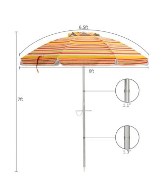 6.5Ft Beach Umbrella w/ Tilt Mechanism Sand Anchor Carrying Bag