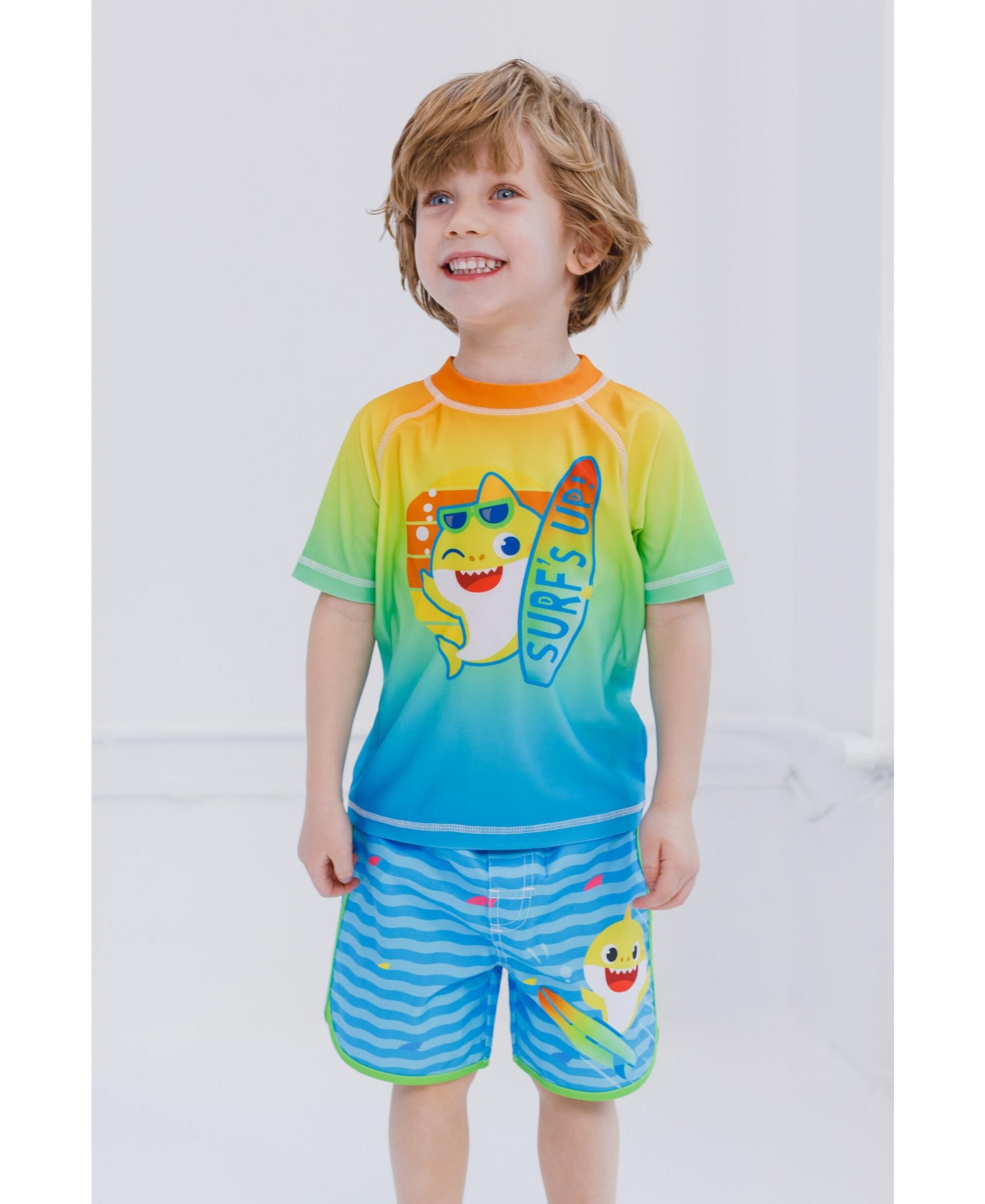 Baby Shark Toddler Boys Rash Guard and Swim Trunks Outfit Set