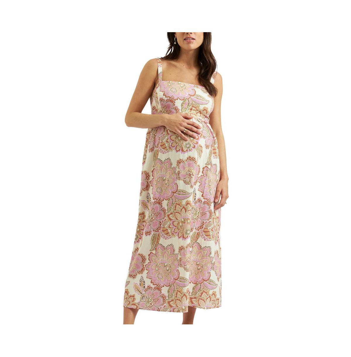 Maternity Ripe Hope Tie Back Linen Dress - Natural