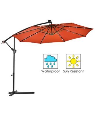 10Ft Patio Solar LED Outdoor Offset Hanging Umbrella with 24 LED Lights