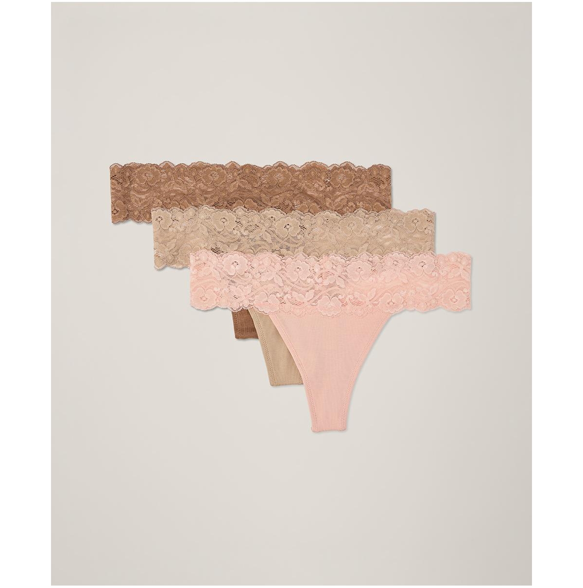 Women's Organic Cotton Lace Waist Thong 3-Pack - Wood block posies