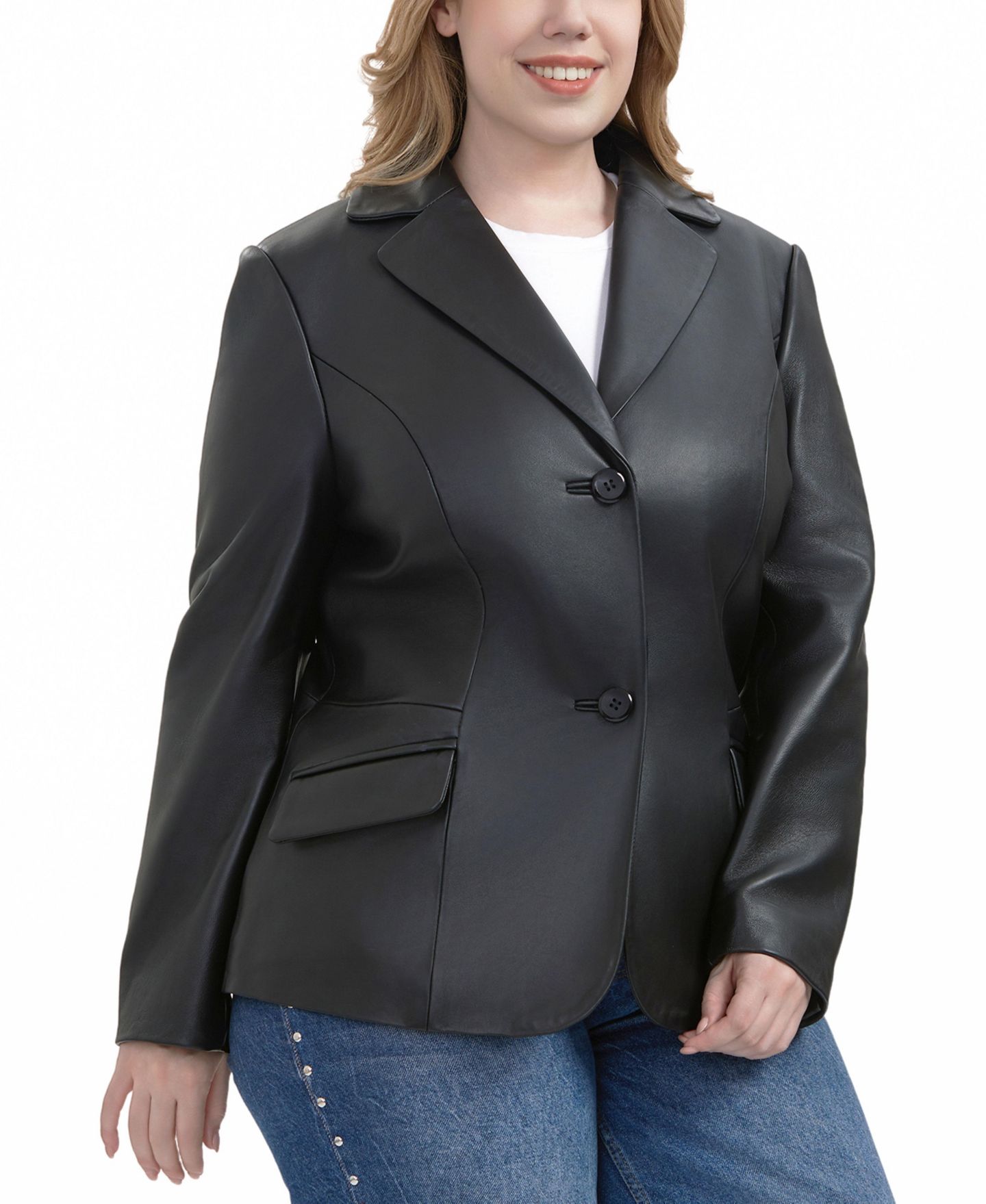 Женская куртка BGSD Plus Size Ruth Leather Blazer, цвет: Чёрный — фото 4