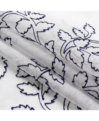 2 Piece Embroidered Ethan Floral Leaf Matte Sheer Grommet Top Curtain Panels - 84 in. Long - Gray