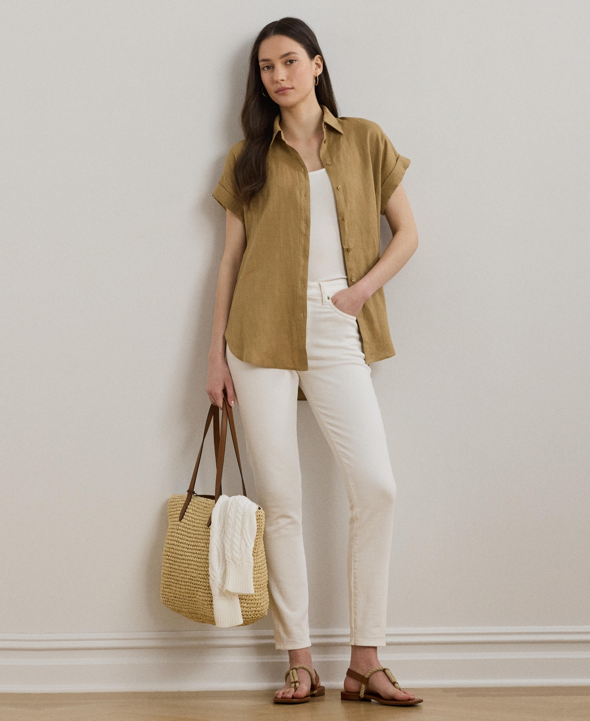 RALPH LAUREN DOLMAN-SLEEVE 100% LINEN SHIRT, REGULAR & PETITE 