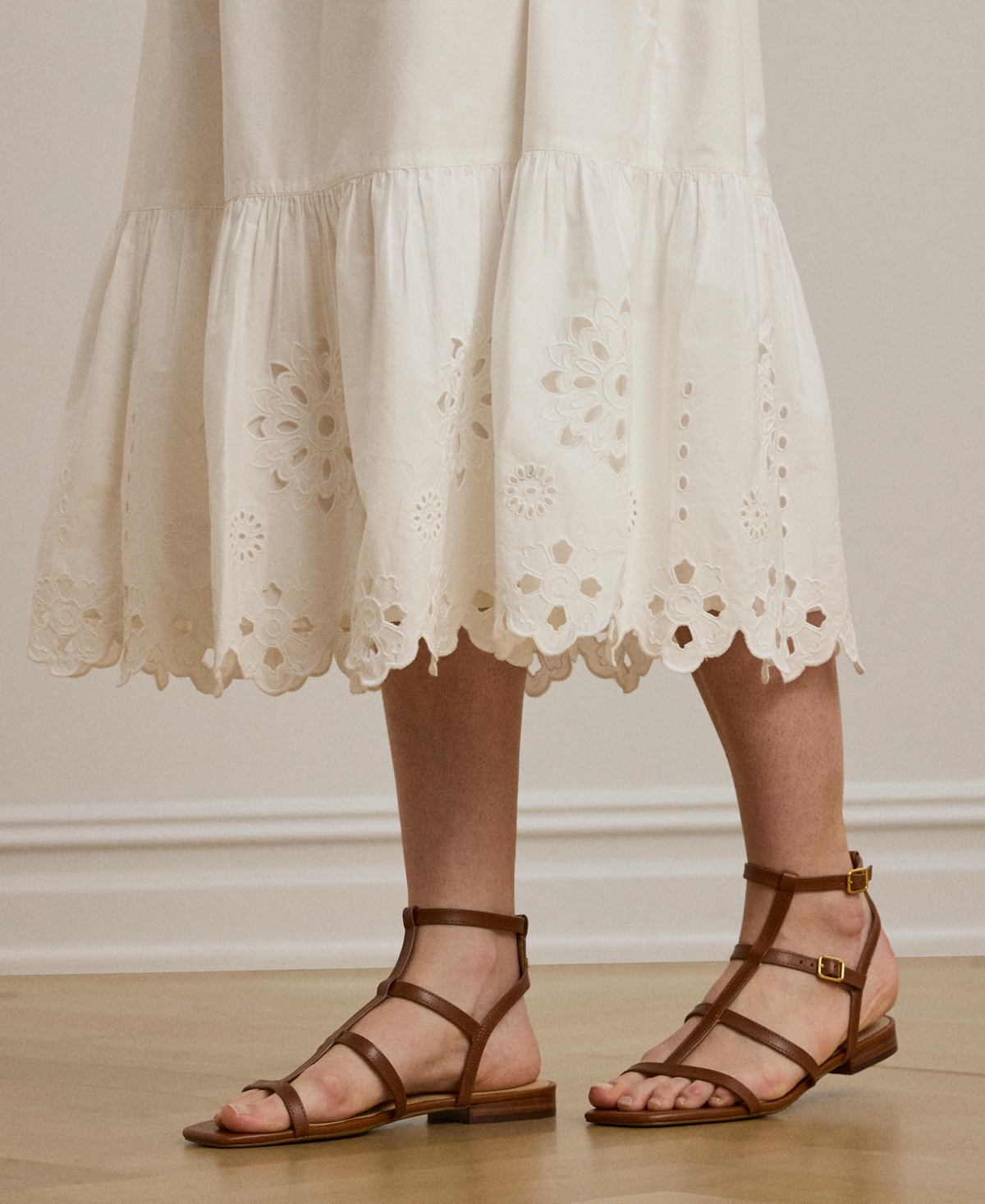 RALPH LAUREN WOMEN'S EYELET COTTON BROADCLOTH MIDI SKIRT 
