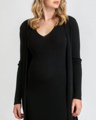 Maternity Viscose Knit Side Slits Maxi Tulip Cardigan