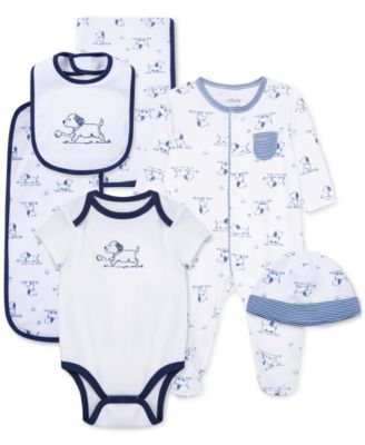 Little Me - Baby Boys Playful Puppies Cotton Toile Gift Box, 6 Piece Set