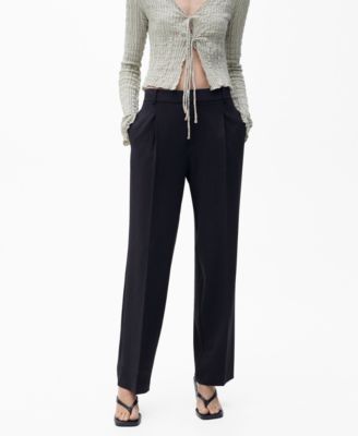 MANGO - Women's Straight-Fit Pleated Trousers Pants