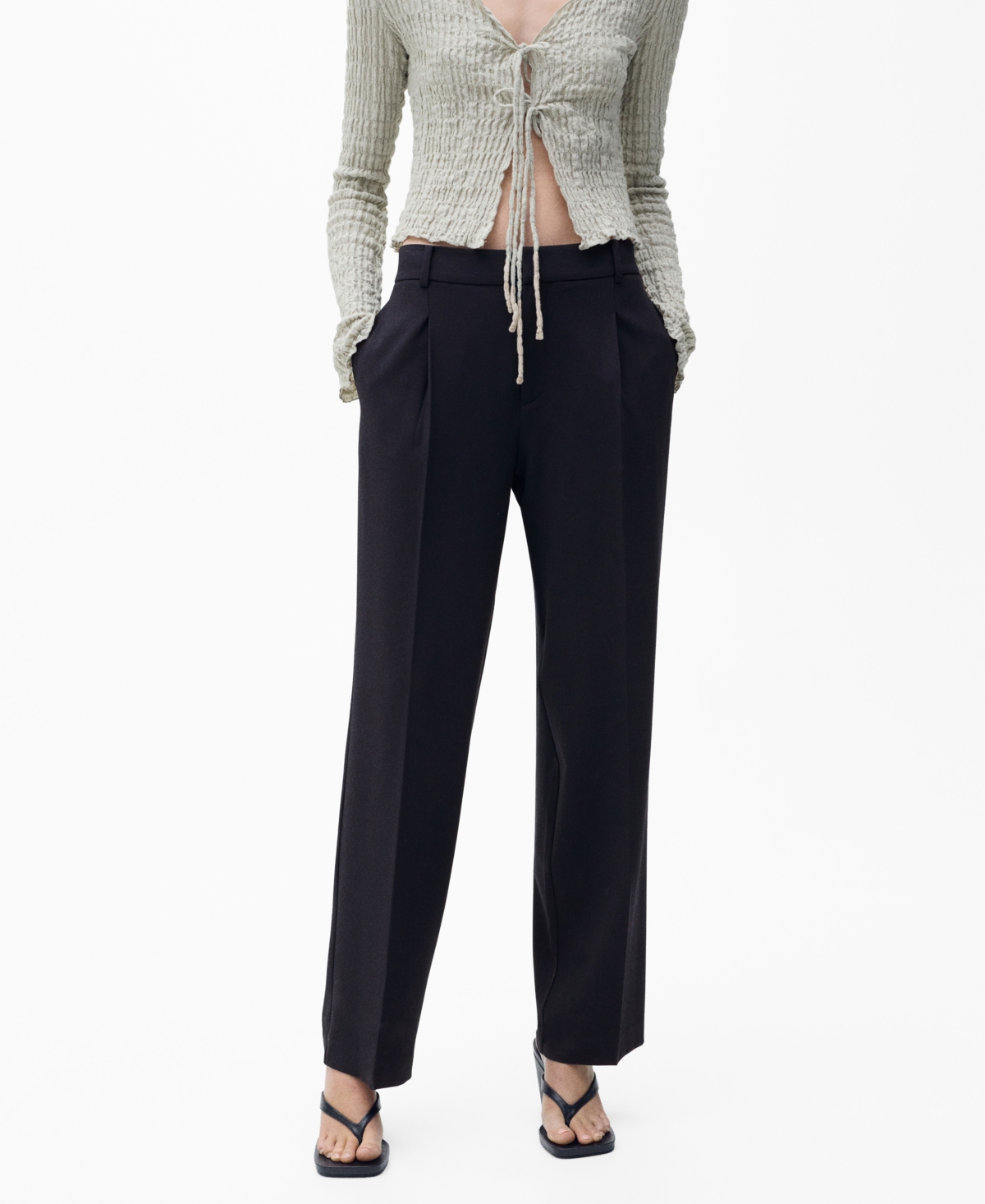 Shop Mango Women's Straight-fit Pleated Trousers Pants In Dark Navy