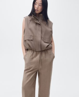 Women's Straight Cropped Linen Trousers Pants