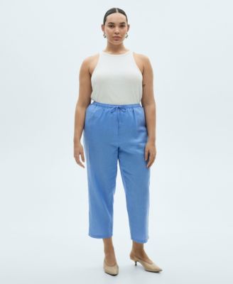 Women's Straight Linen-Blend Trousers Pants
