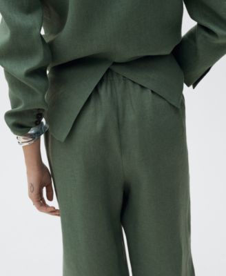 Women's Straight Linen-Blend Trousers Pants