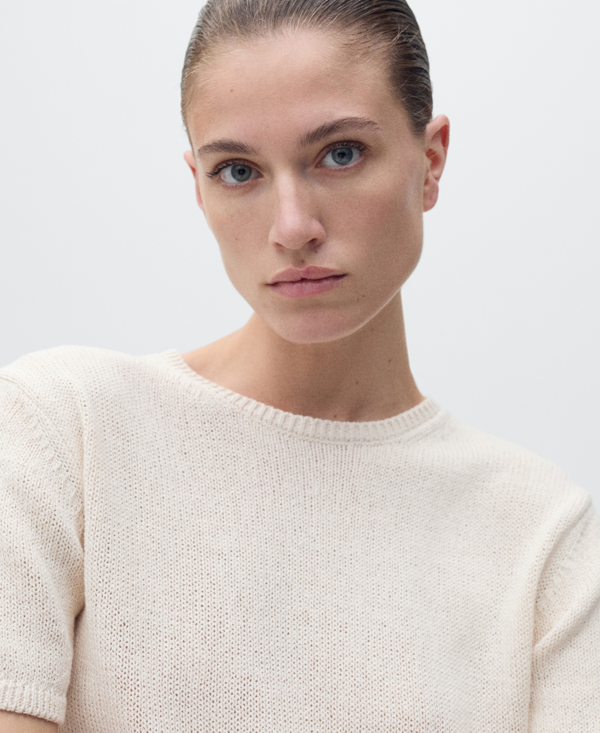 Mango Madeano Short Sleeve Crewneck Sweater In Light,pastel Grey