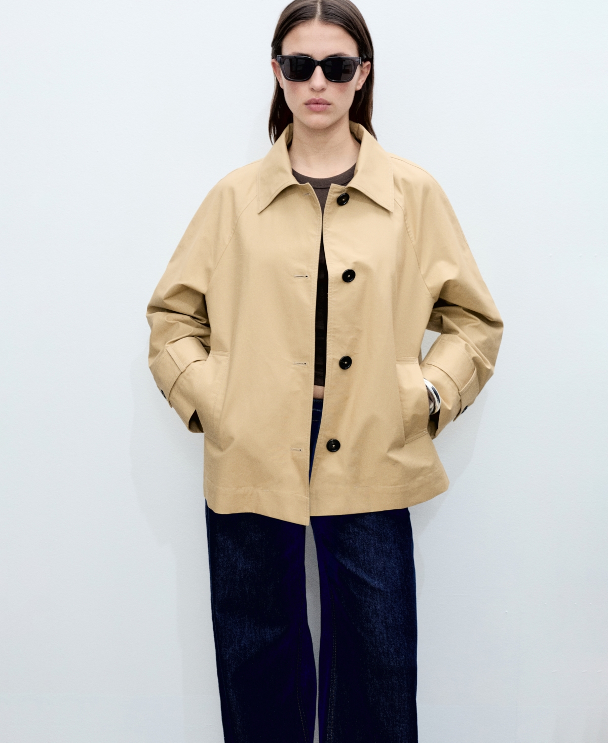 Mango Crop Cotton Trench Coat In Medium Brown