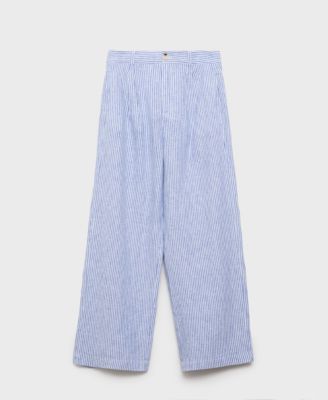 Women's Striped Linen-Blend Trousers Pants