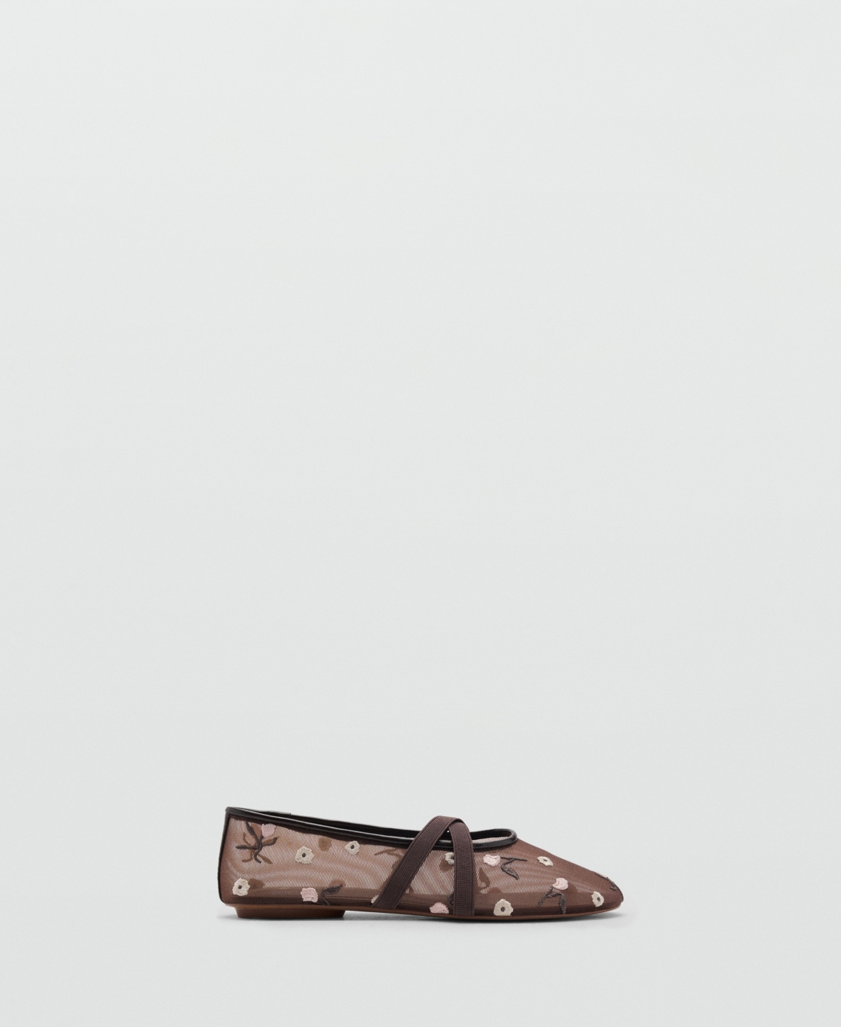 Shop Mango Women's Cross Straps Embroidered Flowers Ballerinas Shoes In Brown